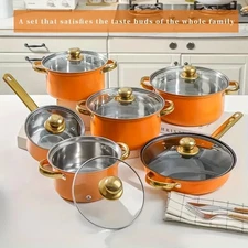 12pcs Stainless Steel Cookware Set, Non-stick Cookware Set, Heat-resistant, Fryi