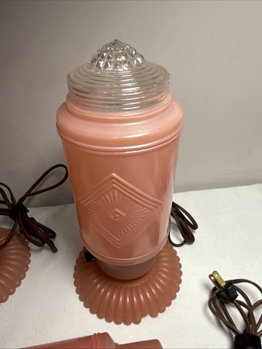 Vintage Art Deco Boudoir Lamps & Over The Bed 1930s Pink Depression Glass works - Picture 5 of 22