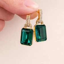 4.00Ct Emerald Lab-Created Emerald Dangle/Drop Earrings 14k Yellow Gold Plated