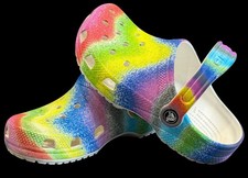 Crocs Classic Spray Tie Dyed Rainbow Clog Youth Size 2 Slip On Shoes Sandals