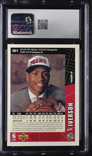 1996 Collector's Choice #301 Allen Iverson RC CGC 9 MINT - Picture 2 of 2