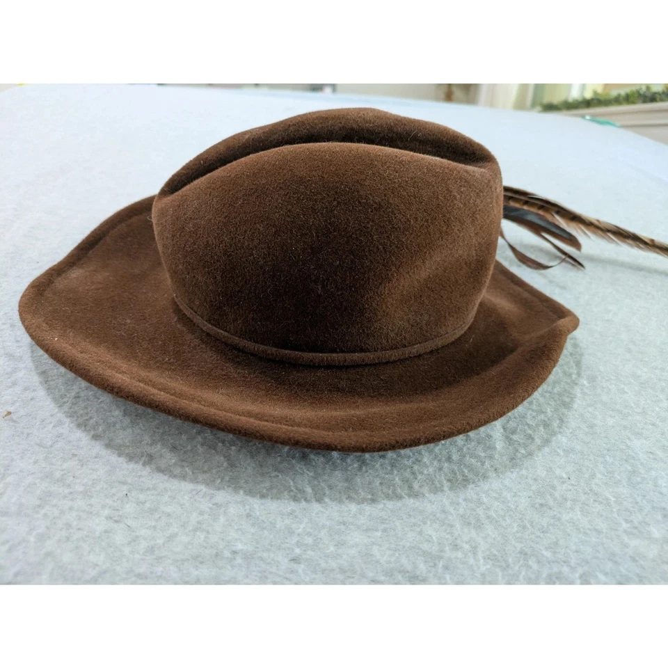 Sombrero de Pluma Betmar Neiman Marcus Fieltro Marrón De Colección Fedora Clásico Estilo Elegante Foto 3 de 4