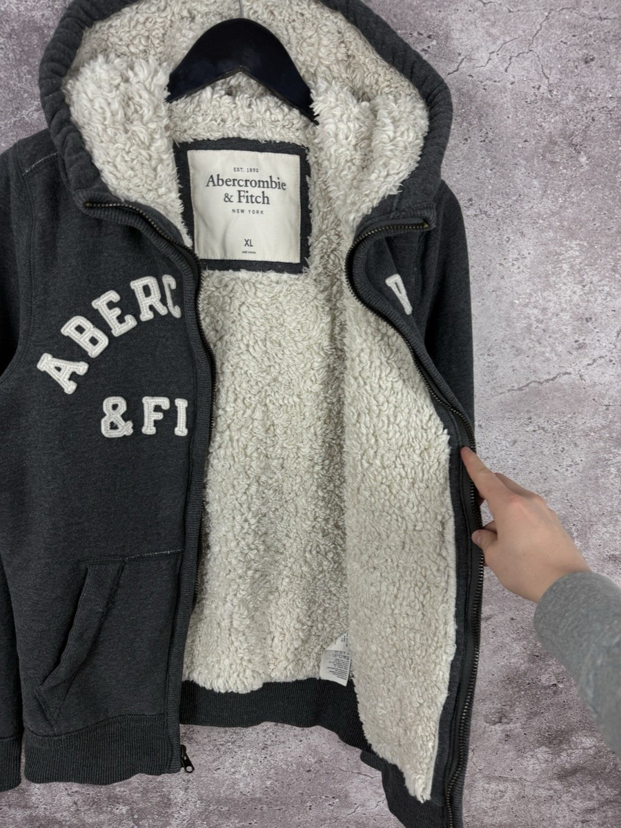 Abercrombie & Fitch Wolf Jaw Hoodie Gray Faux Fur Lined Full Zip