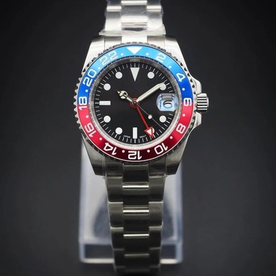 Automatic NH34 GMT Watch | Sapphire Crystal | Red/Blue Ceramic Bezel | 40 mm