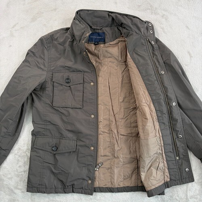 #ad Banana Republic Barn Chore Jacket Utility Coat Men Small Brown Full Zip Hooded $44.88