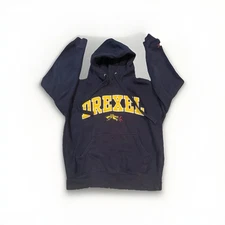 Vintage Drexel Hooded Pocketed Sweatshirt—1990s—Embroidered Letters And Logo—M