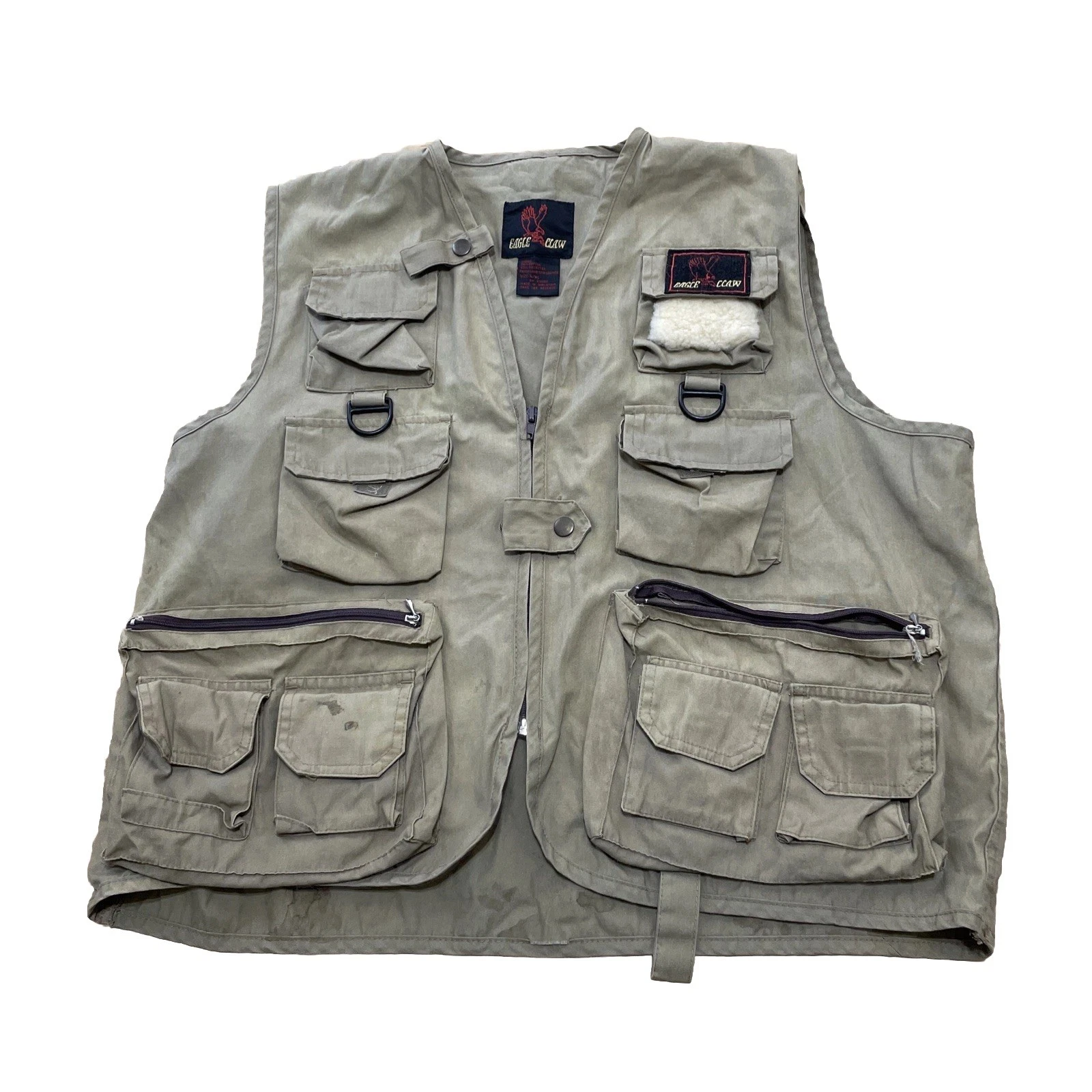 Eagle Claw Vintage 90s Hunting Vest Men L XL Khaki Tech Fishing Gorp Grunge 46"