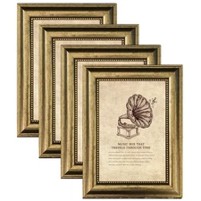 4x6 Picture Frame with Real Glass, 4 set Ornate Vintage Picture Frames for Wa...