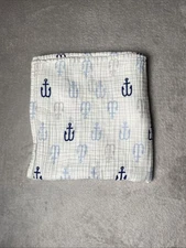 Cloud Island Anchors Baby Swaddle Blanket Blue White Muslin Cotton Nautical Gray