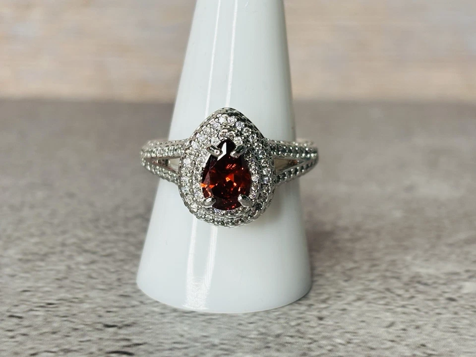 Anillo Retro RBP Rubí y Topacio Blanco “Barco Crucero” En Chapado en Rodio Talla 9 Foto 3 de 3