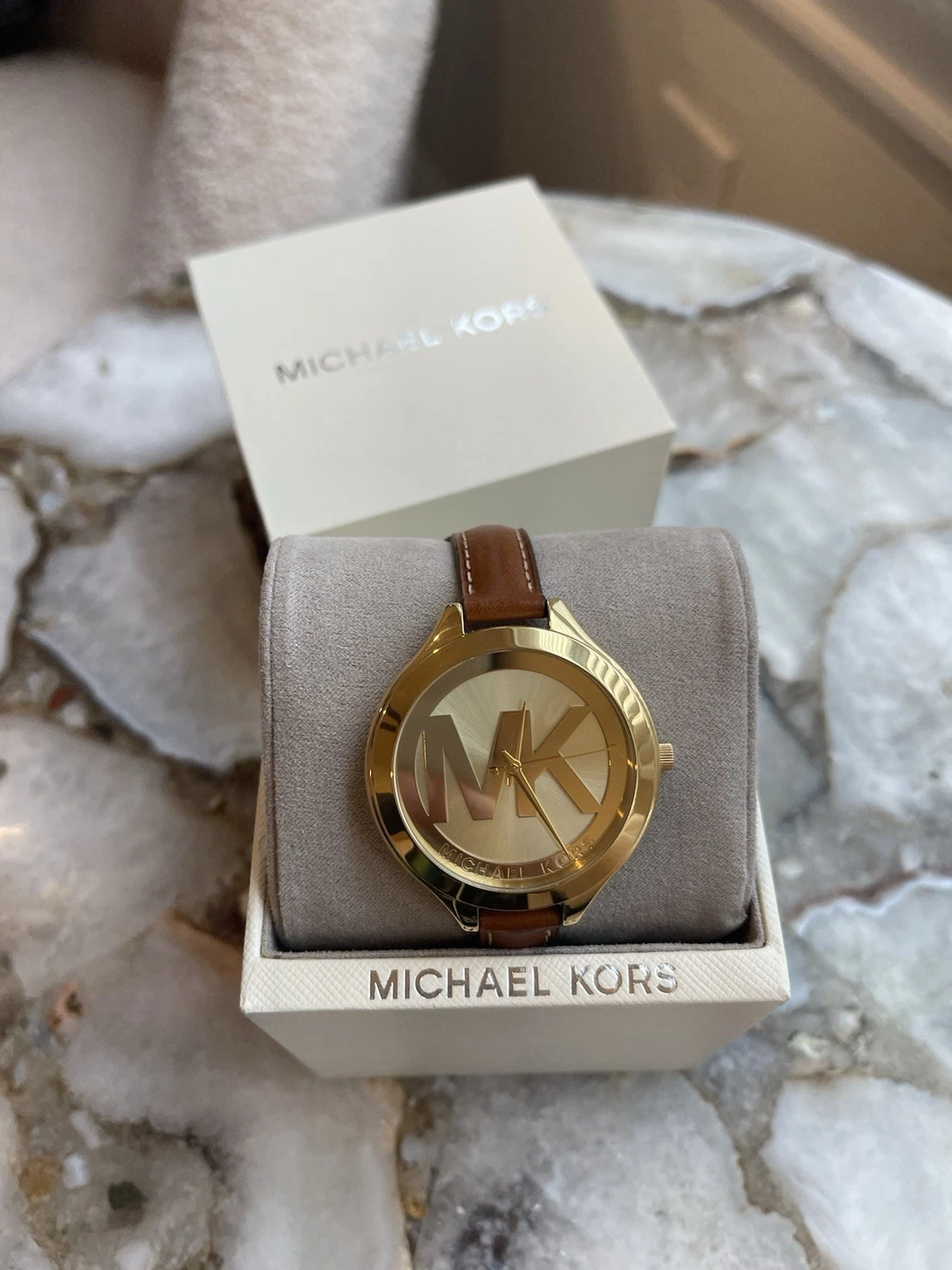 Orologio Donna Michael Kors MK2326 Slim Runway Quadrante Champagne Cinturino Pelle Funzionante