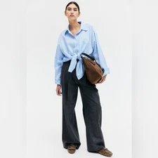 NWT H&M Oversized Blue Striped Button Down Shirt, Size XS