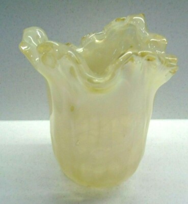 Murano LAVORAZIONE ARTE Kunstglas Freiform Rüschen Vase Perlglanz Elfenbein Wirbel