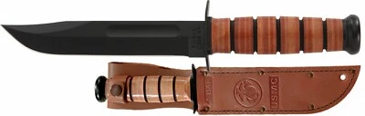 KA-BAR USMC 1217 Straight Edge Fighting Combat Knife Leather Handle & Sheath