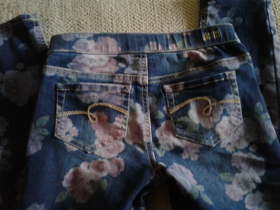 JUSTICE Navy with pink/purple flowers pull on jean legging, Girls 12 mid rise - Image 2 of 4