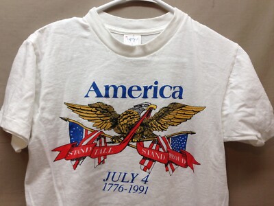 Men's Vintage America July 4 1776-1991 Stand Tall Stand Proud T-shirt M (A745)