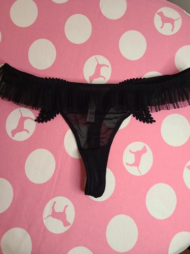 Rare ♡ Victoria's Secret Y2K Burlesque Embroidered Thong Panty Size Sm 🖤 - Picture 5 of 9