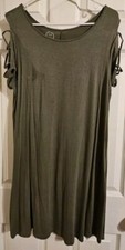 Maurices 24/7 T-Shirt Dress Midi Casual Olive Green Peek-a-boo Shoulder Large