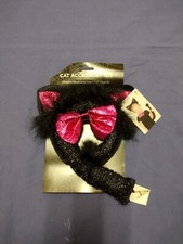 NWT Cat Accessory Kit Headband Tail Bow Black Pink Halloween Dress-up Ages 3 