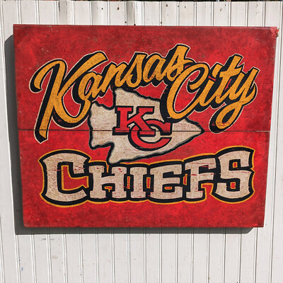 Kansas City Chiefs sign ,hand painted ,wooden ORIGINAL sports art