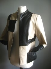 Real Leather Jacket 8 10 Black White Mod Two Tone Soft 60s Retro Lakeland Ladies
