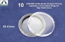 10 GENUINE Airtite X6 Coin Capsules w 41mm Black Rings for High Relief Coins