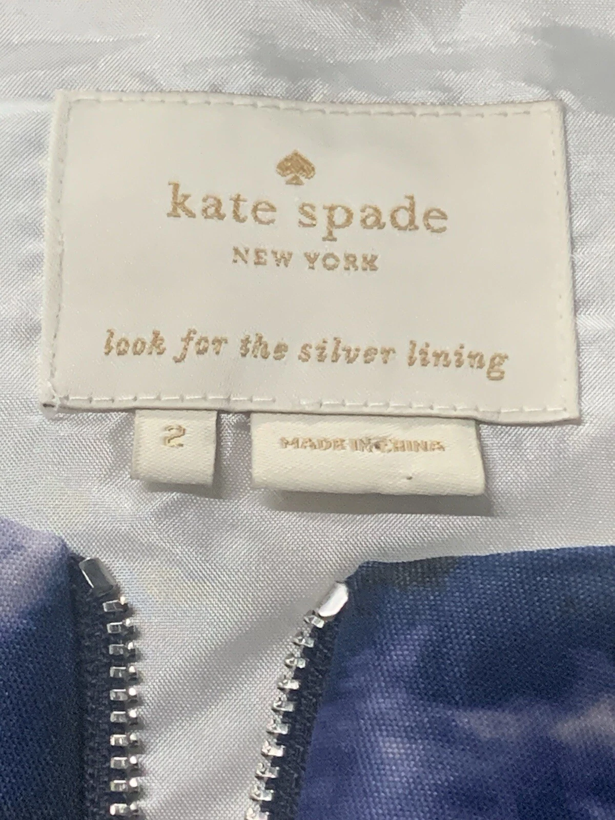 Abito Kate Spade New York blu crepuscolo Joss stampa nuvola gonna a campana zip anteriore taglia 2