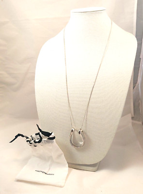 Adolfo Dominguez Long Silver Tone Necklace with Charm 30''