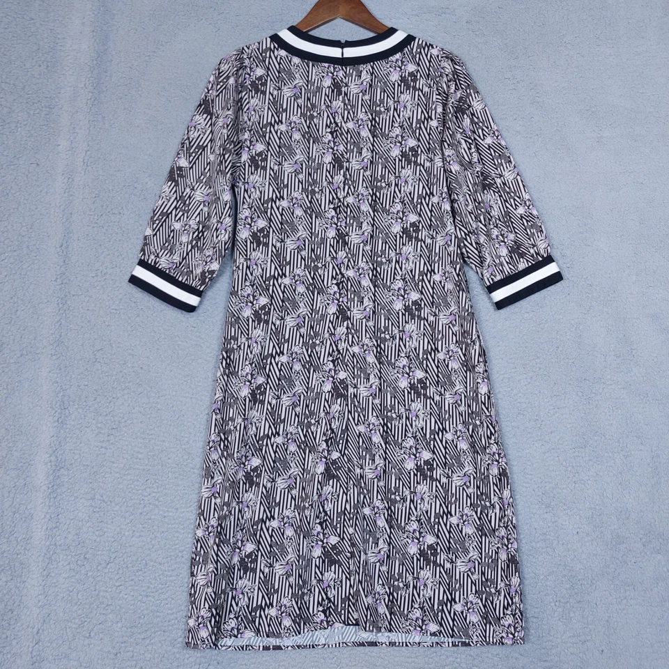 Vestido recto eShakti para mujer mediano negro blanco geométrico floral midi manga 3/4 Foto 2 de 4