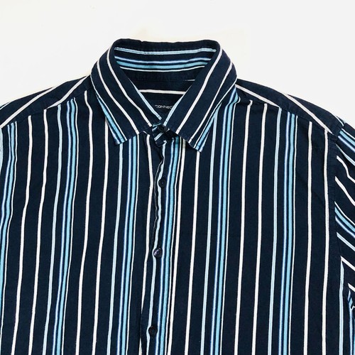 French Connection Mens Blue Striped Y2K Long Sleeve Shirt Size Medium - Picture 2 of 15
