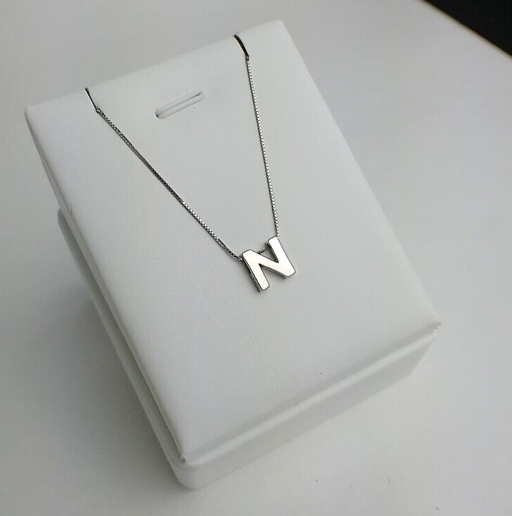 Collar Plata 925 Inicial N Alfabetos Plata de Ley 18" Caja de Regalo Gratis
