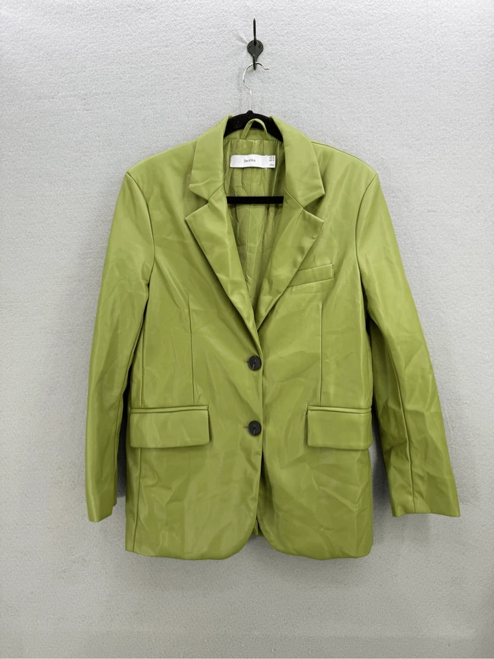 Blazer Bershka Imitación Cuero Verde Gran Tamaño Doble Botón Talla XS