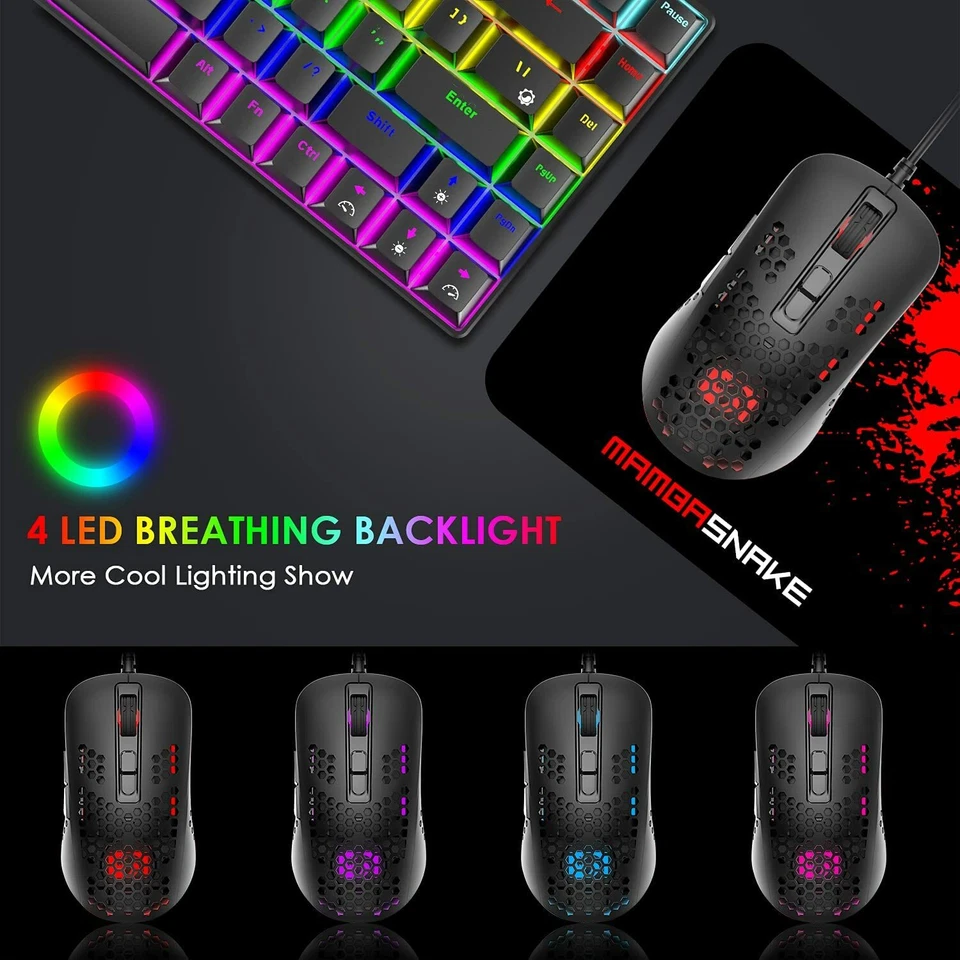 Ultralight Wired Ergonomic Gaming Mouse RGB Backlit Lightweight Honeycomb Shell - Image 2 of 4
