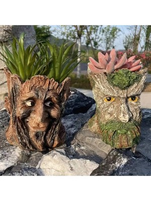 1pc Creative Resin Vase / Vaso Pianta in Legno con Espressione Decorazione