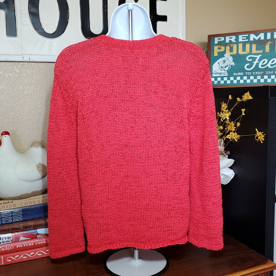 Island Winds 2 Button Cardigan Dark Coral Women's size L eBay