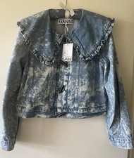 Ganni Bleach Ruffle Collar Denim Jacket Size Dk 40/uk 12 Rrp £275.00