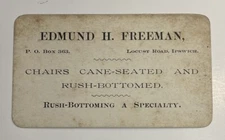 1800’s Edmund H. Freeman Chair-maker Ipswich Mass Business Card Famous Family