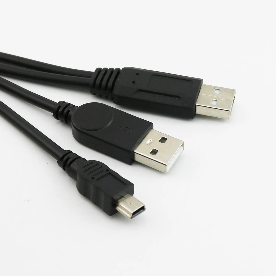 USB-Y 2-Ports USB A Male to Mini B 5Pin Data Power Cable for Hard Drive HDD Case - Image 4 of 4
