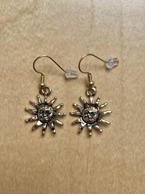 Sun Earrings Celestial Pale Gold Handmade New Heraldry Divine Astral Light