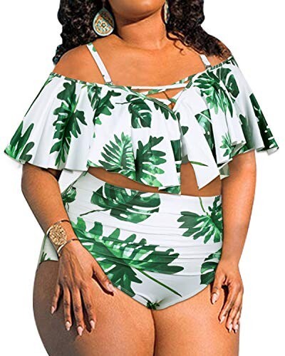 Aqua Eve Women Plus Size High Waisted Bikini One Shoulder Two