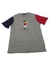 POLO RALPH LAUREN GREY COLOR BLOCK POLO PLAYER BEAR T-SHIRT MEN’s Size XLT