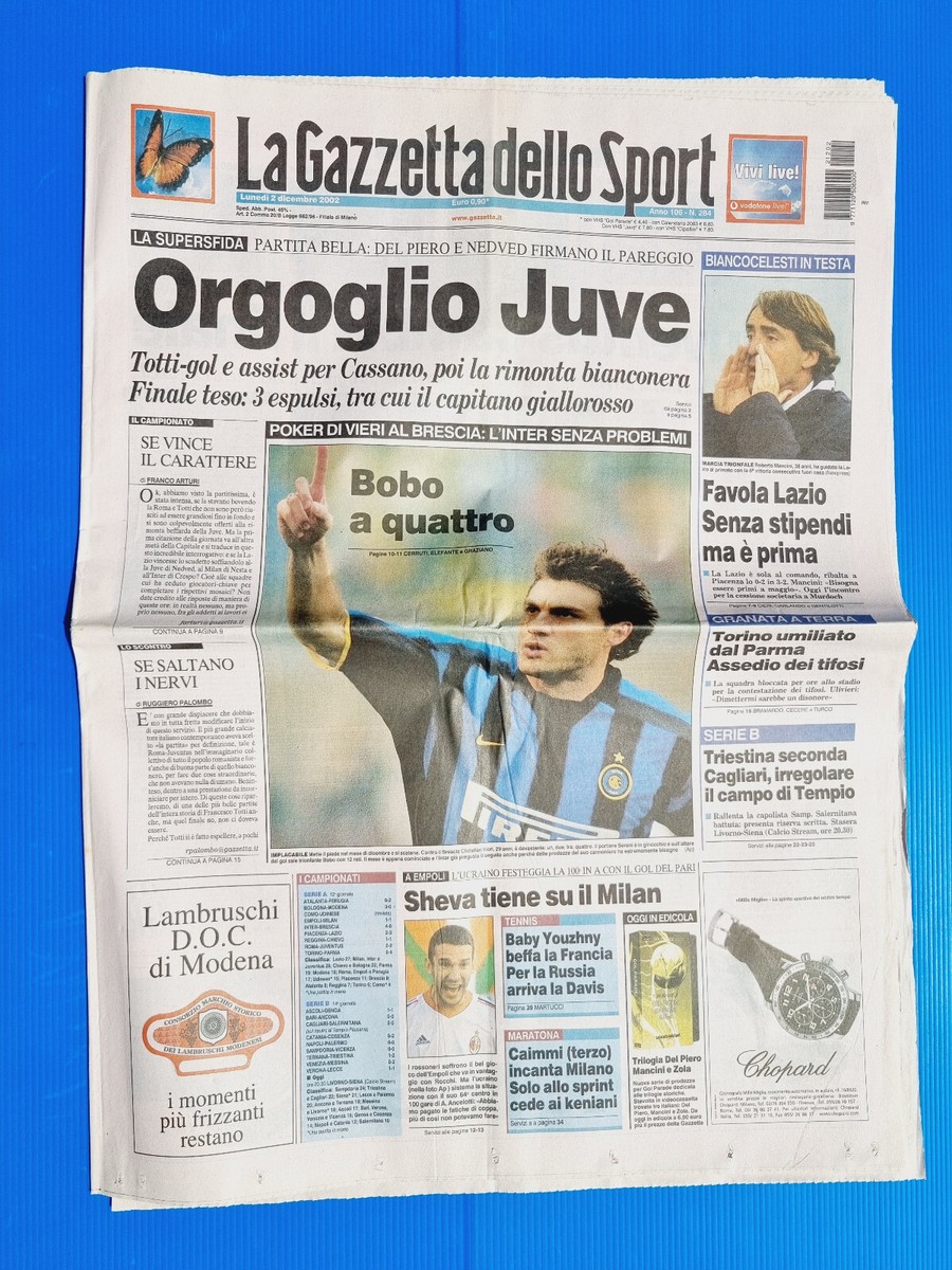 Gazzetta Dello Sport 31 Mars 2002 - Inter-Juventus, Inzaghi, Milan, Vieri, Roma