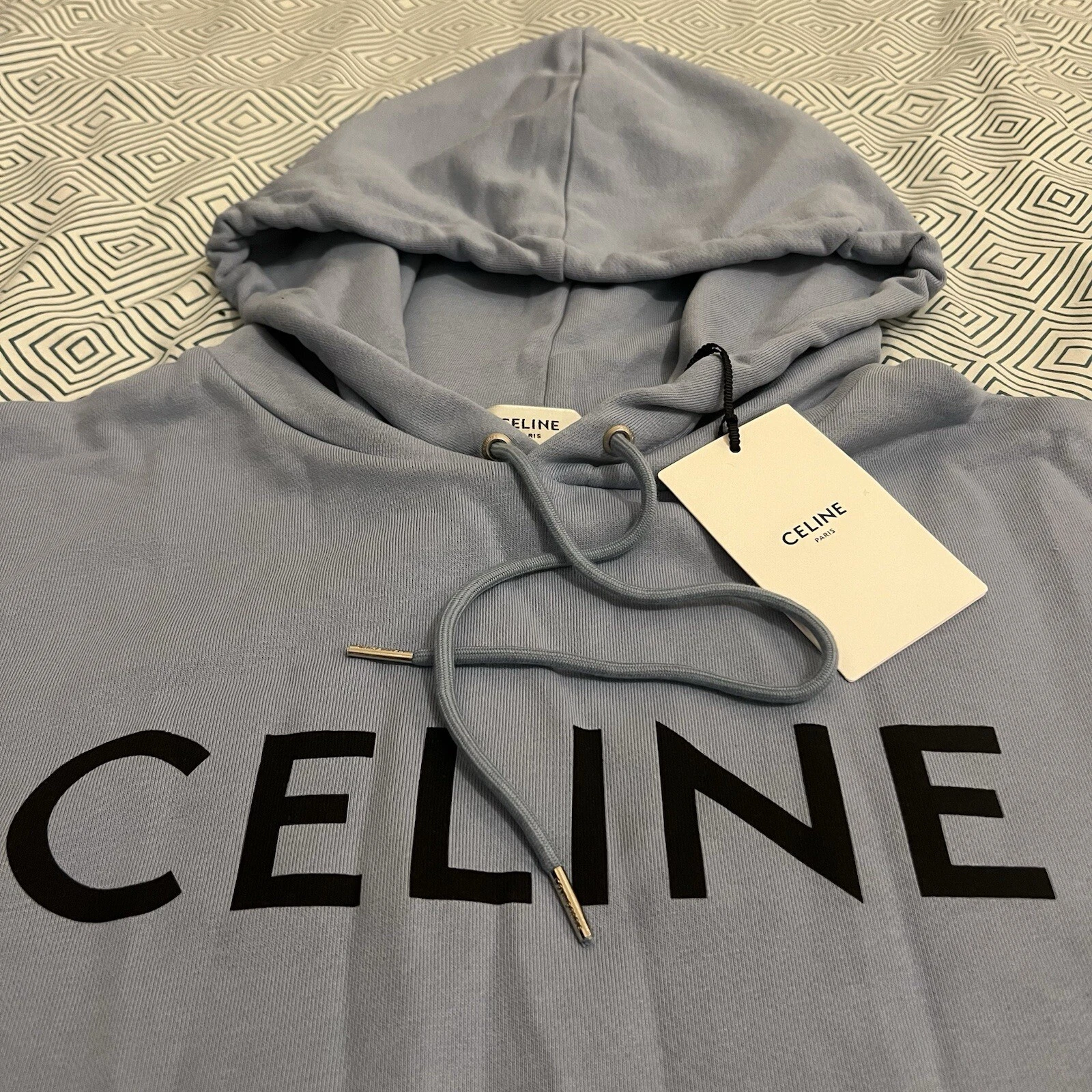 CELINE FELPA CON CAPPUCCIO SCIOLTA IN PILE DI COTONE BLU NERO TAGLIA MEDIA