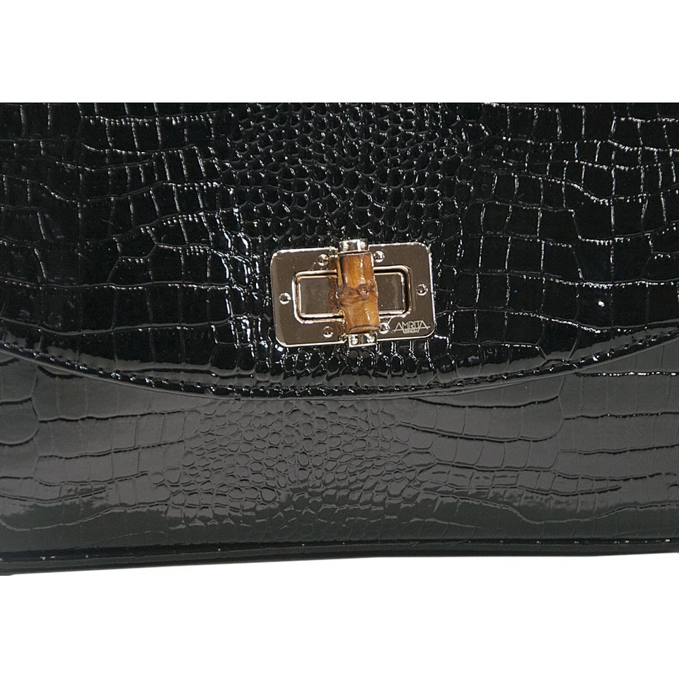 Bolso de Hombro Amrita Singh Negro Cocodrilo Imitación Charol Jumbo Solapa Nuevo con Etiquetas Foto 2 de 4