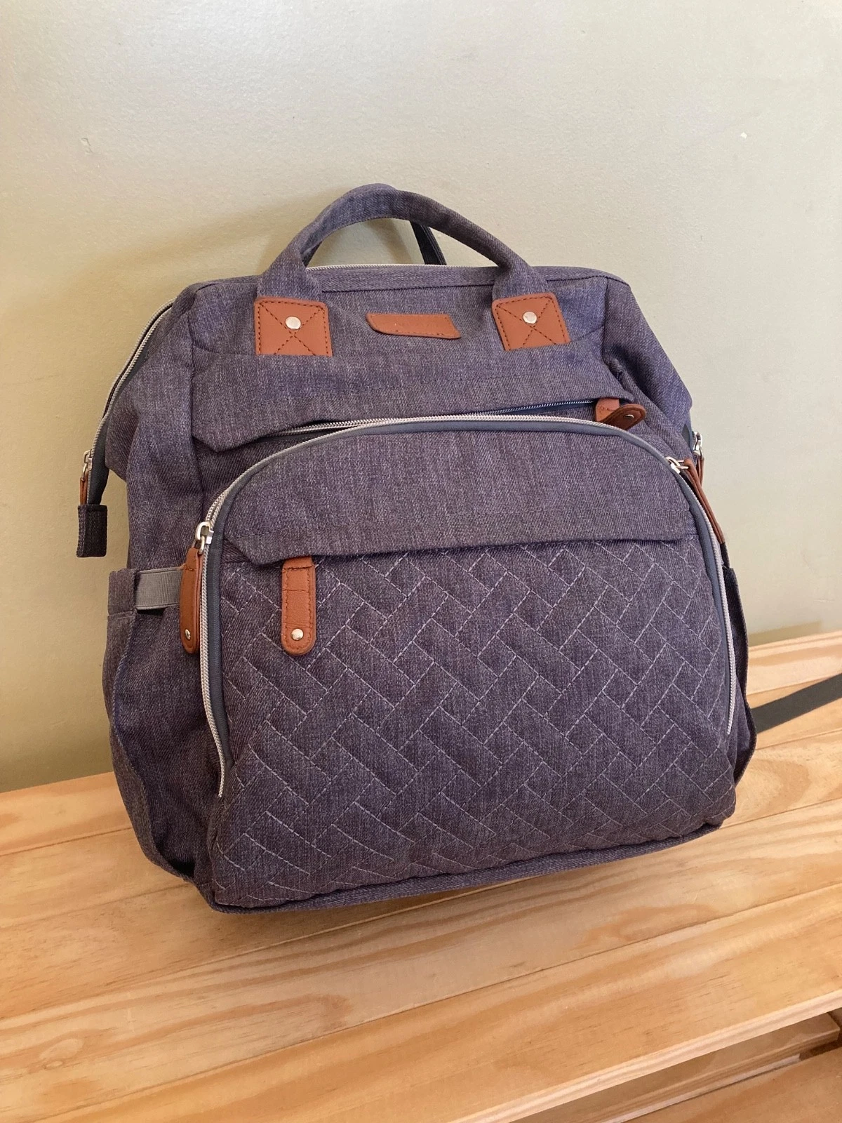 Lovevook Grey Baby Diaper Bag w/ Pull Out Changing Pad Gray & USB Bottle Warmer