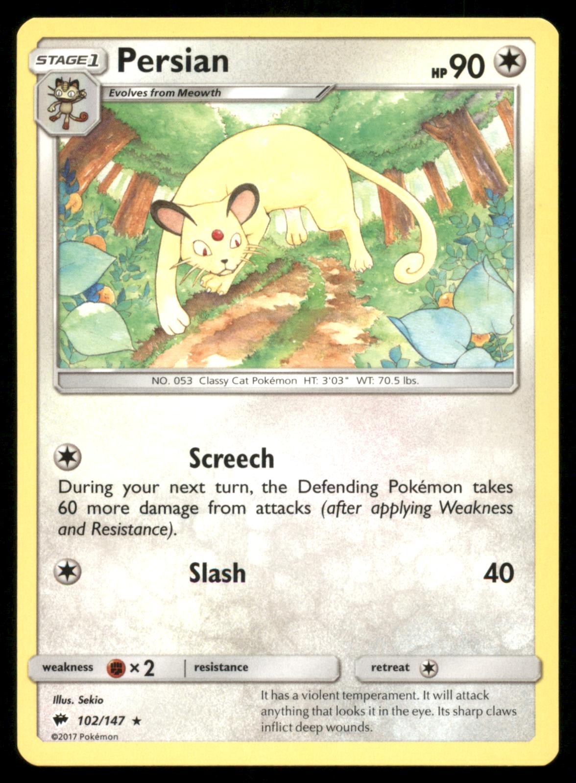 Persian 102/147 Rare Burning Shadows Pokemon Near Mint