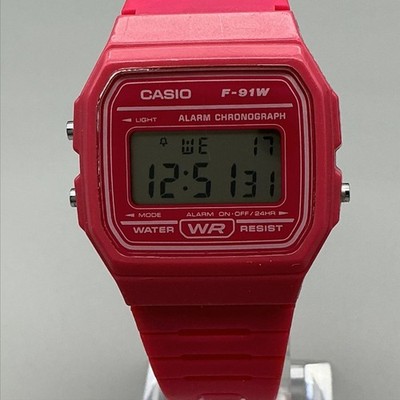 Casio 593 F-91W Womens Watch 33mm Hot Pink Digital Alarm Chronograph