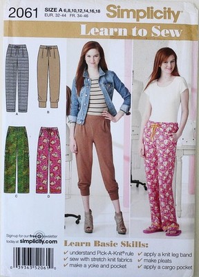 Simplicity 2061 Misses Learn To Sew Pants Sewing Pattern Sz 6-18