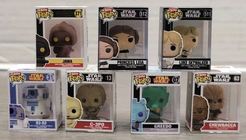 FUNKO BITTY POP LOT OF 7 STAR WARS R2D2, C3PO, GREEDO, CHEWY, JAWA, LUKE , LEIA