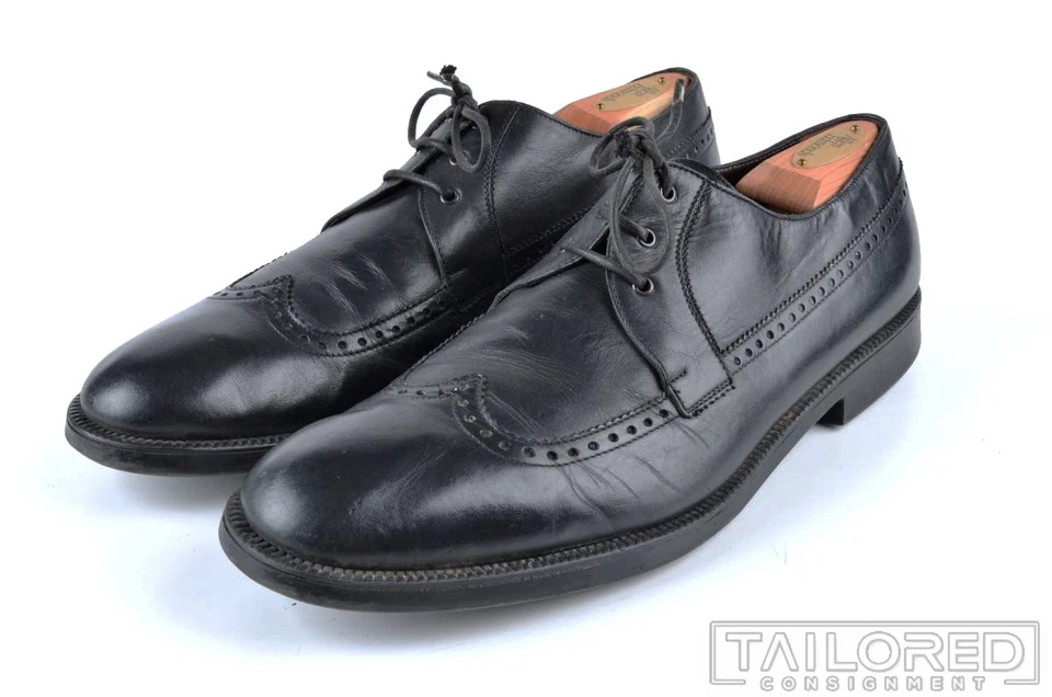 A. TESTONI Solid Black Leather Oxford Wingtip Dress Shoes - 10.5 - Image 4 of 4